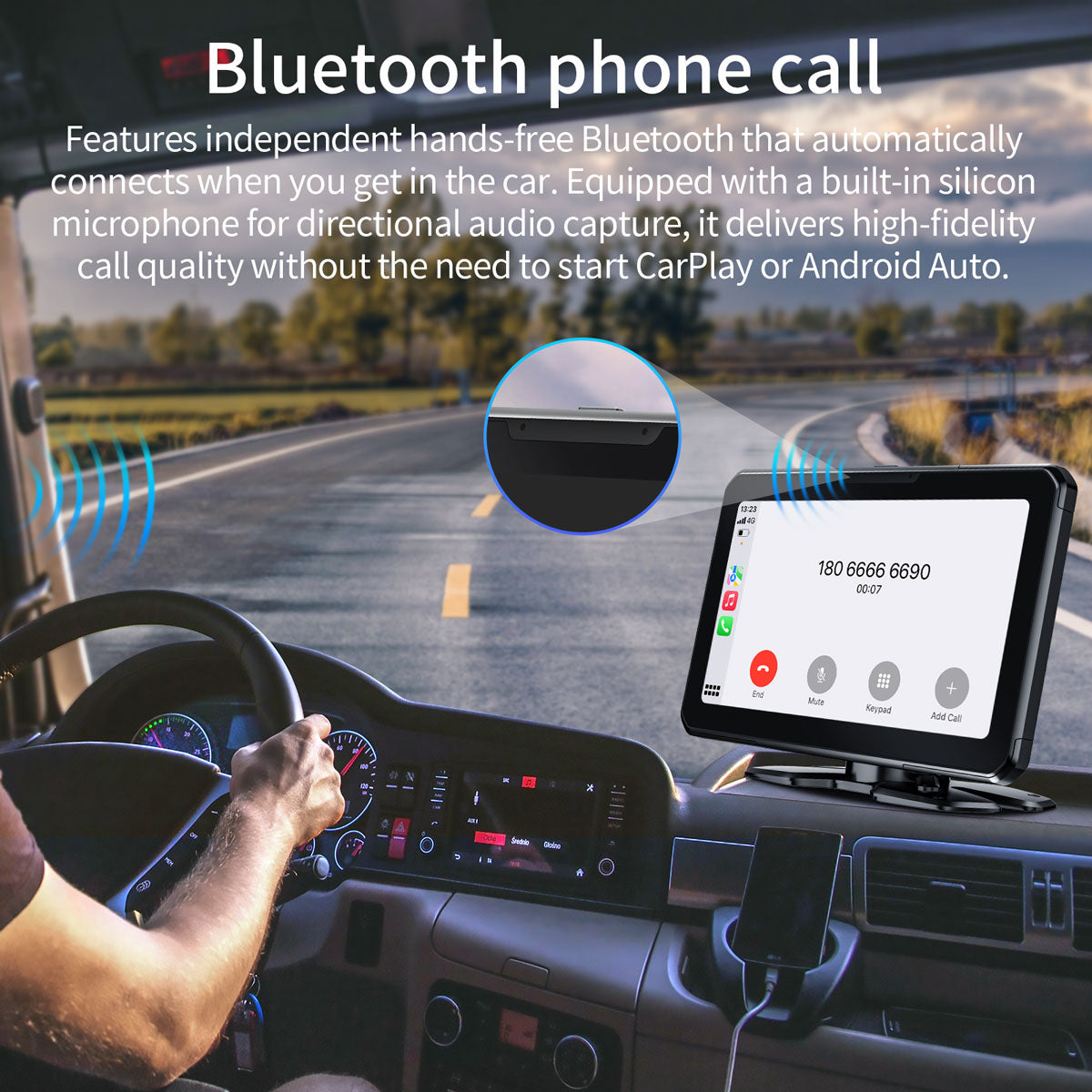 Faninso 7" HD CarPlay Screen, Compatible Wireless Apple CarPlay & Android Auto, GPS Navigation, with Bluetooth, Voice Control, Mirror Link, SD/USB Play, AUX/FM