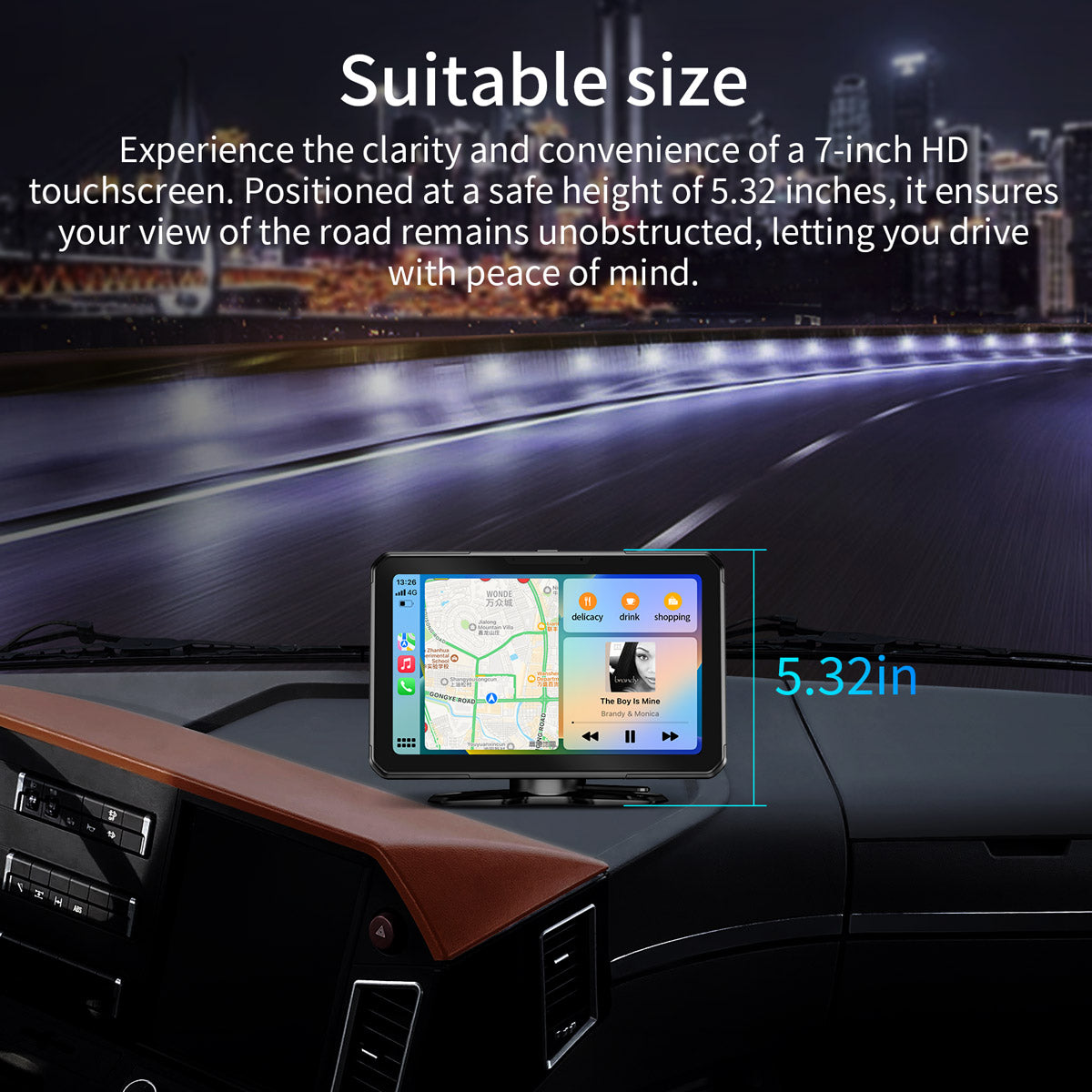 Faninso 7" HD CarPlay Screen, Compatible Wireless Apple CarPlay & Android Auto, GPS Navigation, with Bluetooth, Voice Control, Mirror Link, SD/USB Play, AUX/FM