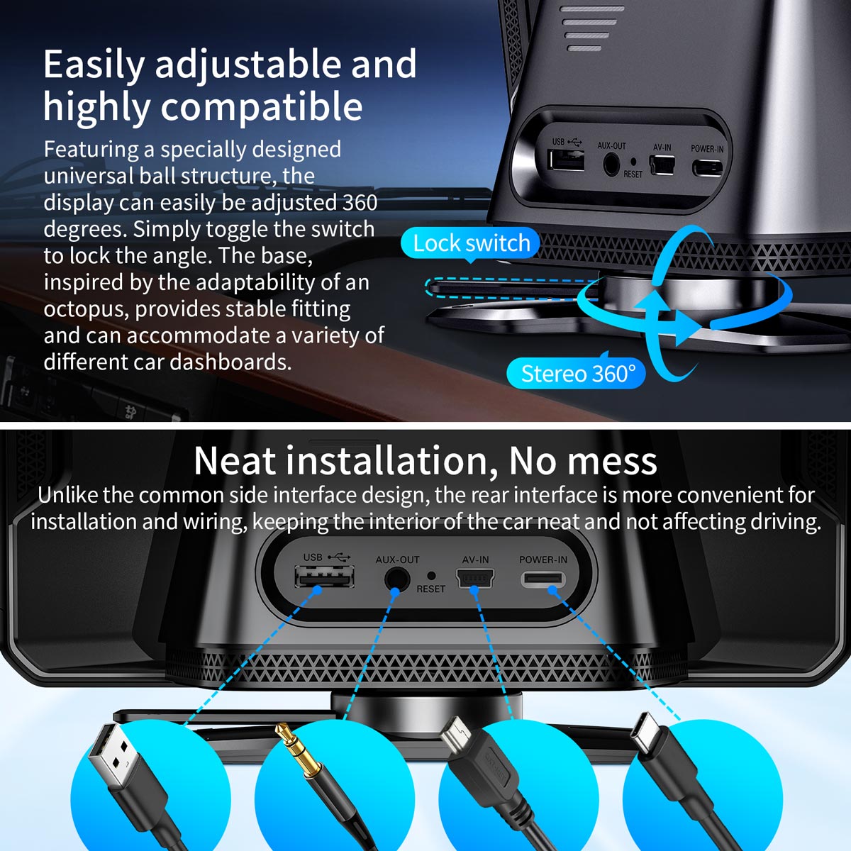 Faninso 7" HD CarPlay Screen, Compatible Wireless Apple CarPlay & Android Auto, GPS Navigation, with Bluetooth, Voice Control, Mirror Link, SD/USB Play, AUX/FM