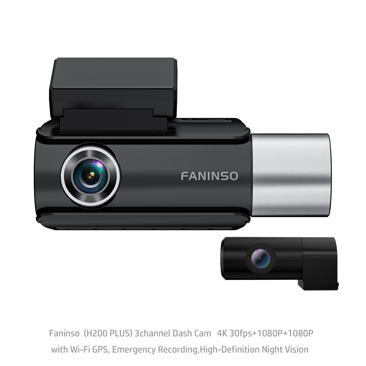 Faninso H200 PLUS 3channel Dash Cam 4K 30fps+1080P+1080P with Wi-Fi GPS, Emergency Recording,High-Definition Night Vision