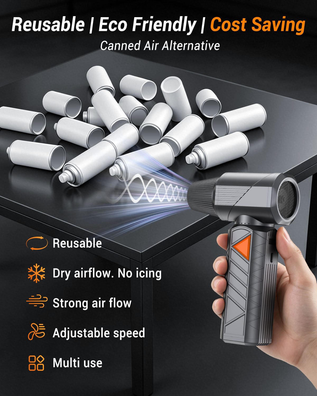 Compressed Air Duster, 350W Cordless Mini Electric Air Blower Rechargeable 10000mAh, 180000RPM, 40mm BLDC Motor, Handheld Turbo Fan for PC, Keyboard, Electronics, Car & Home Cleaning, Outdoor Camping