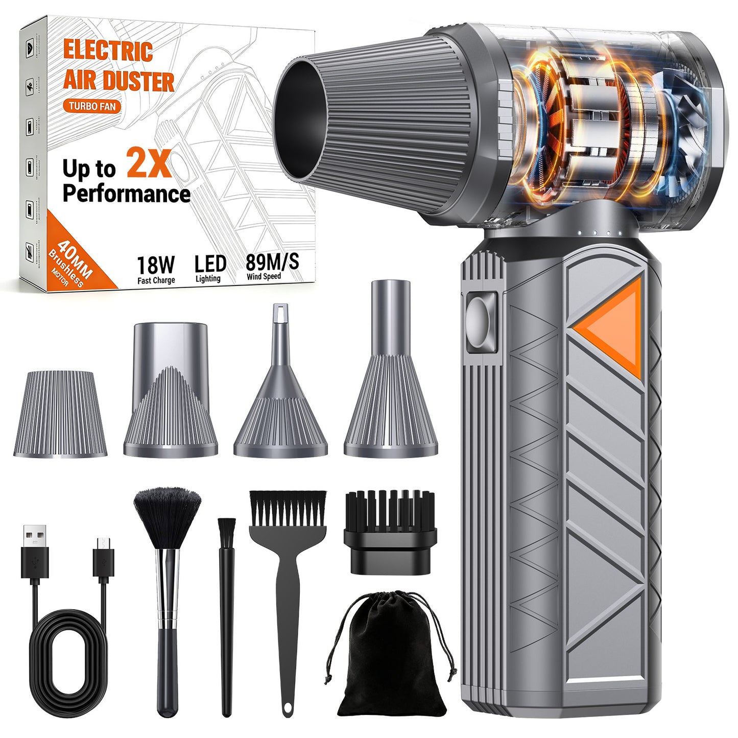 Compressed Air Duster, 350W Cordless Electric Air Duster, Rechargeable 10000mAh, 18W Fast Charge, Handheld Air Blower for PC Keyboard, Electronics, Car & Home Cleaning, Outdoor Camping