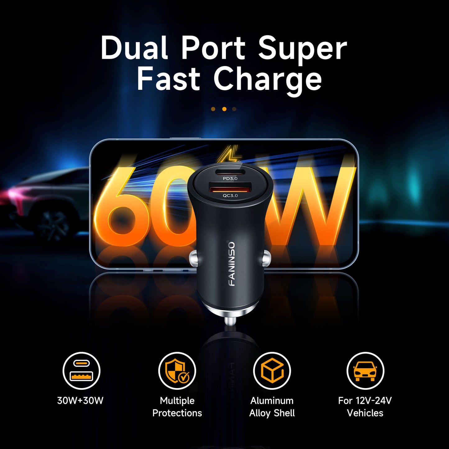 20‑Pack USB C Car Charger, 60W Dual Port (USB‑C + USB‑A) PD/QC Fast Charging 12V/24V Cigarette Lighter Adapter, Compatible with iPhone 17/16/15, Galaxy S26/S25/S24, Pixel, iPad