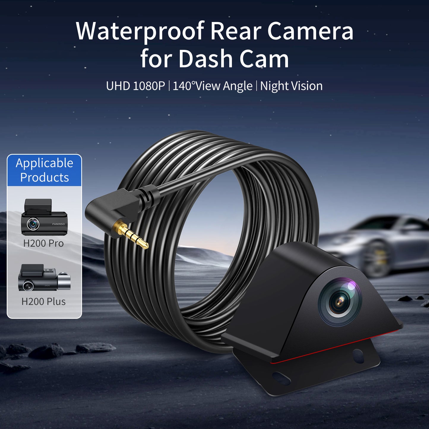 FANINSO HC01 High-Definition 1080p Waterproof Rear Camera, Compatible with H200 Series Dash Cam, Featuring Advanced WDR and Exceptional Night Vision.（Including 21.32ft extension cable）