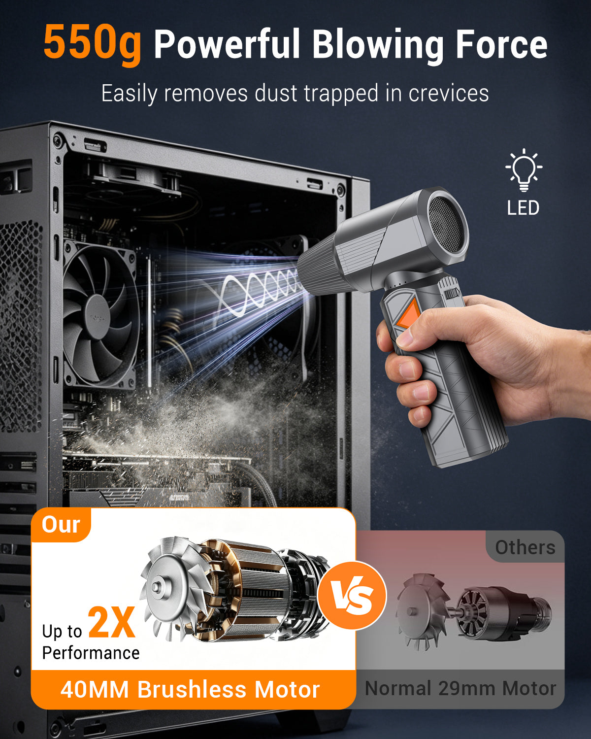 Compressed Air Duster, 350W Cordless Electric Air Duster, Rechargeable 10000mAh, 18W Fast Charge, Handheld Air Blower for PC Keyboard, Electronics, Car & Home Cleaning, Outdoor Camping