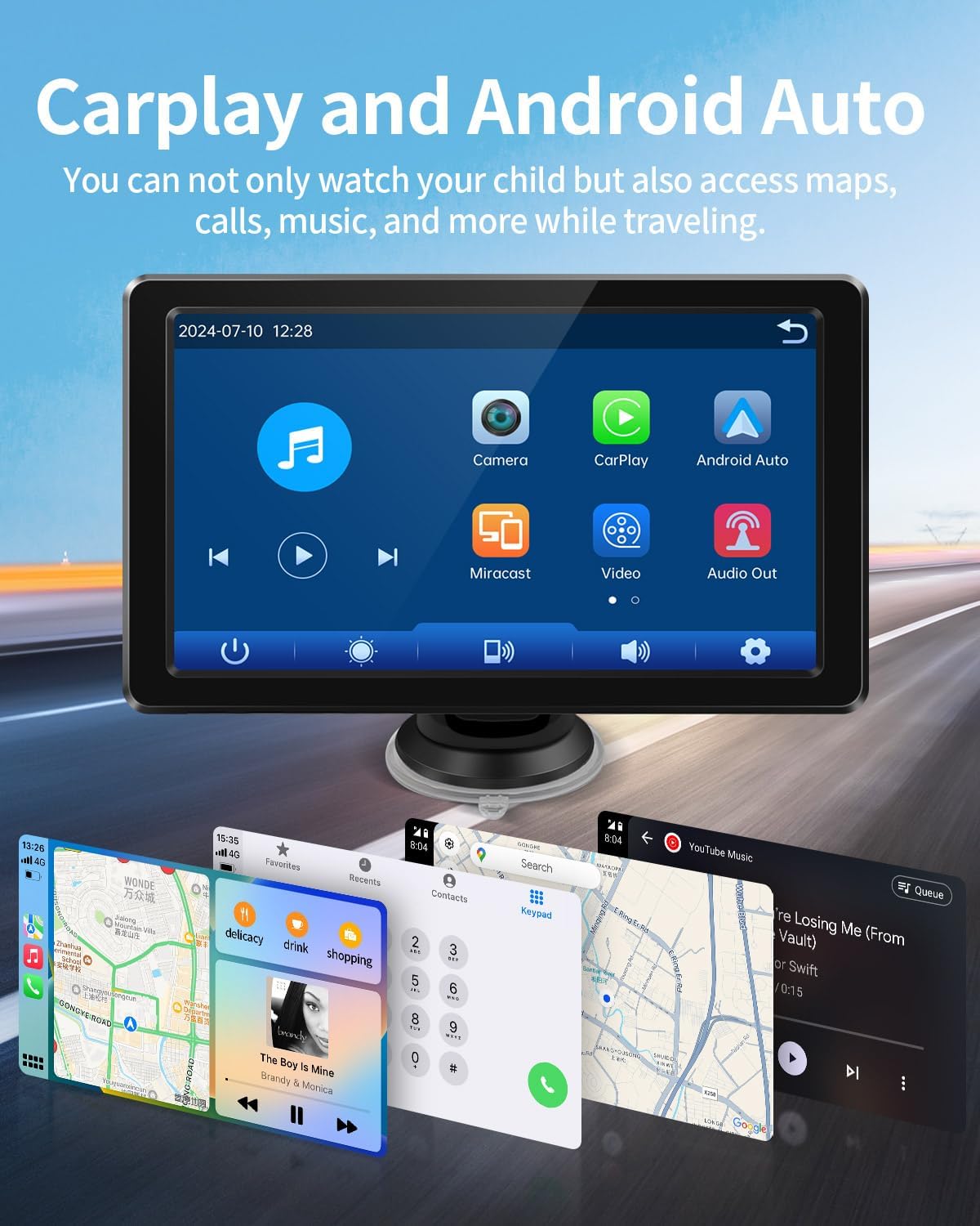 Faninso Baby Car Camera, 1296P HD Car Baby Monitor with 7" Touchscreen, CarPlay, No‑Glow Night Vision, 150° Wide Angle, Live Rear‑Seat View, Easy Installation, Alternative to Rear Facing Mirrors