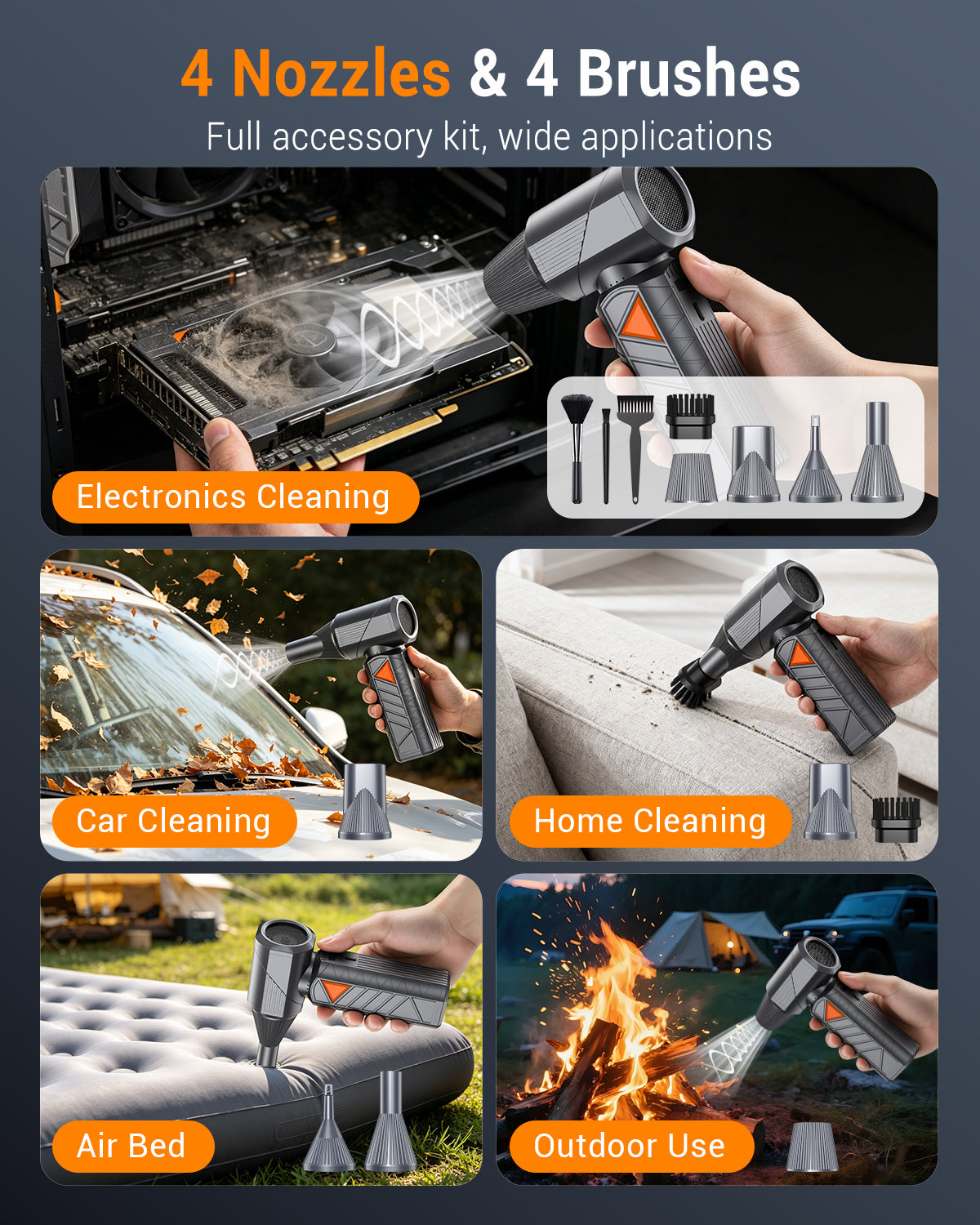 Compressed Air Duster, 350W Cordless Electric Air Duster, Rechargeable 10000mAh, 18W Fast Charge, Handheld Air Blower for PC Keyboard, Electronics, Car & Home Cleaning, Outdoor Camping