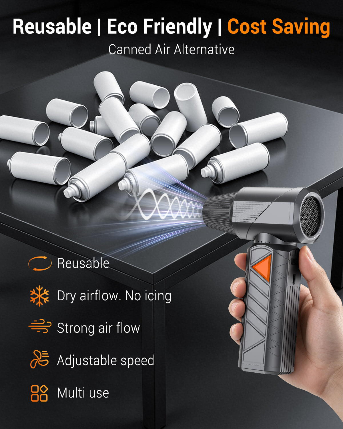 Compressed Air Duster, 350W Cordless Electric Air Duster, Rechargeable 10000mAh, 18W Fast Charge, Handheld Air Blower for PC Keyboard, Electronics, Car & Home Cleaning, Outdoor Camping