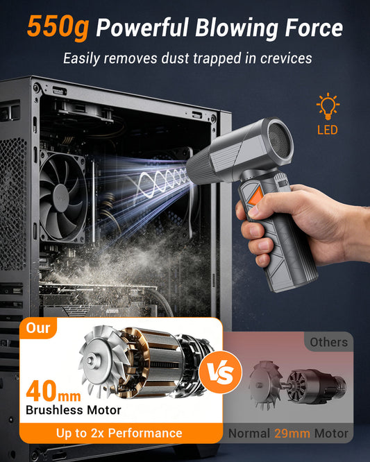 Compressed Air Duster, 350W Cordless Mini Electric Air Blower Rechargeable 10000mAh, 180000RPM, 40mm BLDC Motor, Handheld Turbo Fan for PC, Keyboard, Electronics, Car & Home Cleaning, Outdoor Camping