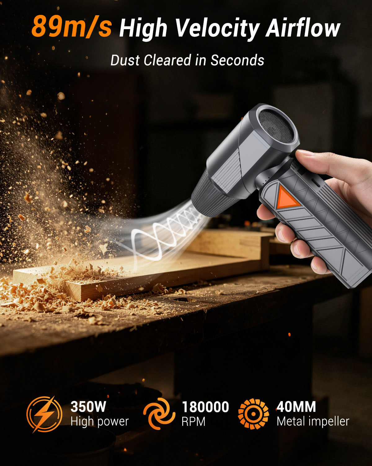 Compressed Air Duster, 350W Cordless Mini Electric Air Blower Rechargeable 10000mAh, 180000RPM, 40mm BLDC Motor, Handheld Turbo Fan for PC, Keyboard, Electronics, Car & Home Cleaning, Outdoor Camping