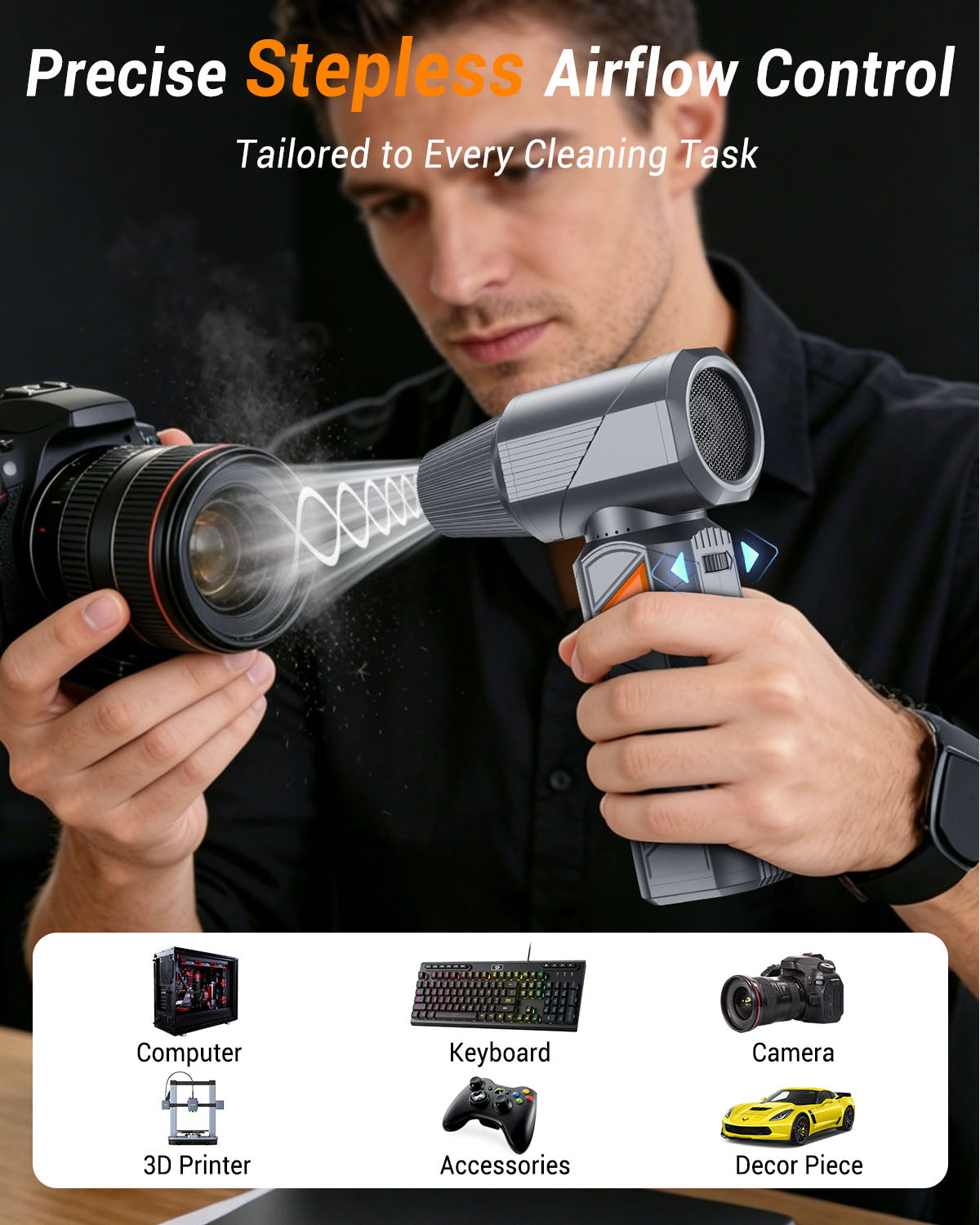 Compressed Air Duster, 350W Cordless Mini Electric Air Blower Rechargeable 10000mAh, 180000RPM, 40mm BLDC Motor, Handheld Turbo Fan for PC, Keyboard, Electronics, Car & Home Cleaning, Outdoor Camping