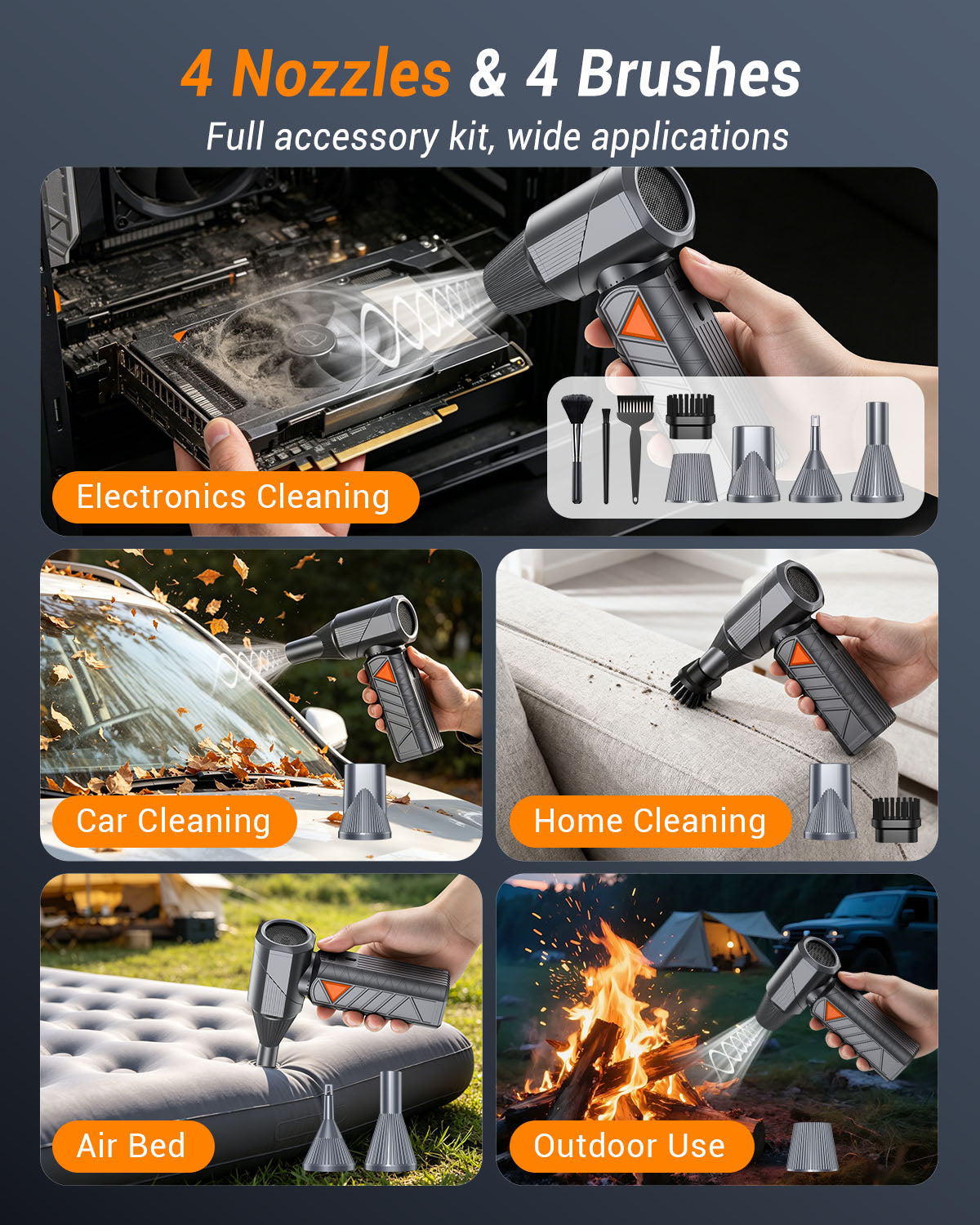 Compressed Air Duster, 350W Cordless Mini Electric Air Blower Rechargeable 10000mAh, 180000RPM, 40mm BLDC Motor, Handheld Turbo Fan for PC, Keyboard, Electronics, Car & Home Cleaning, Outdoor Camping